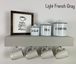 Light French Gray Floating Shelf with Coffee Mug Hooks