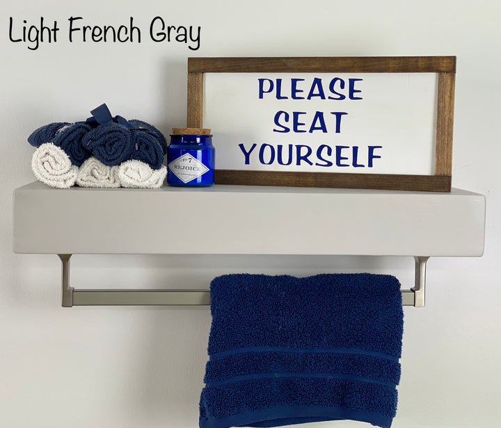 Light French Gray Floating Shelf - Square Satin Nickel Towel Bar