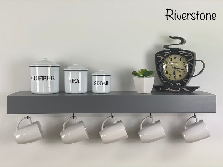 Riverstone Floating Shelf with Coffee Mug Hooks