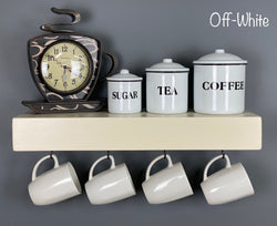 Off-White Floating Shelf with Coffee Mug Hooks