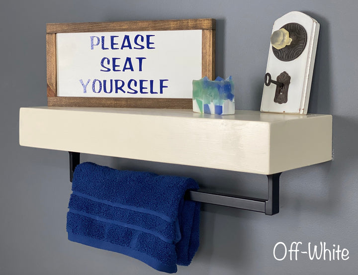 Off-White Floating Shelf - Square Oil-Rubbed Bronze Towel Bar