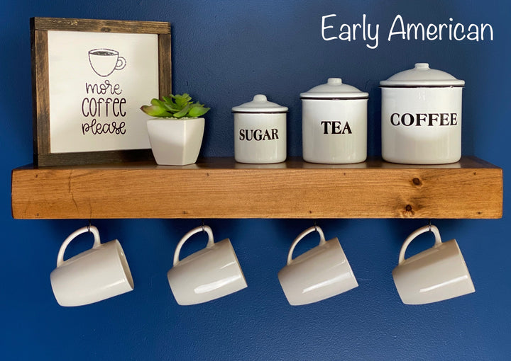 Early American Floating Shelf with Coffee Mug Hooks