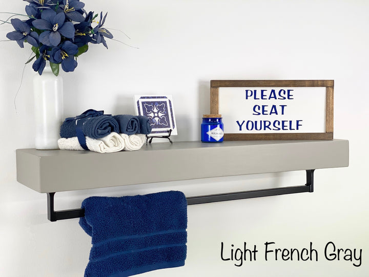 Light French Gray Floating Shelf - Square Oil-Rubbed Bronze Towel Bar