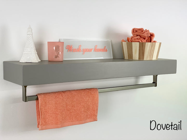 Dovetail Floating Shelf - Square Satin Nickel Towel Bar
