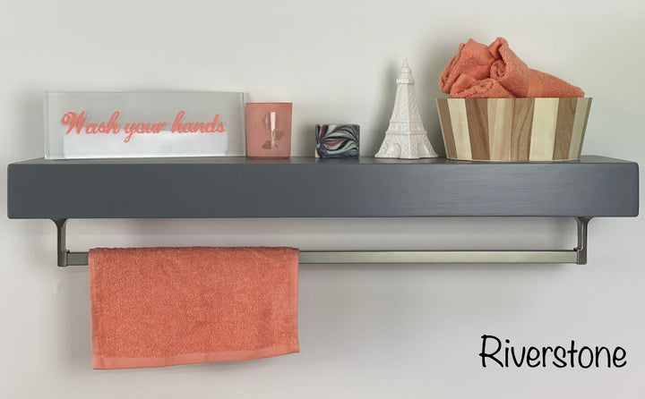 Riverstone Floating Shelf - Square Satin Nickel Towel Bar