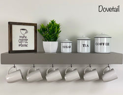 Dovetail Floating Shelf with Coffee Mug Hooks