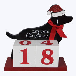 Wood Tabletop Christmas Count Down Calendar, Dog with Santa