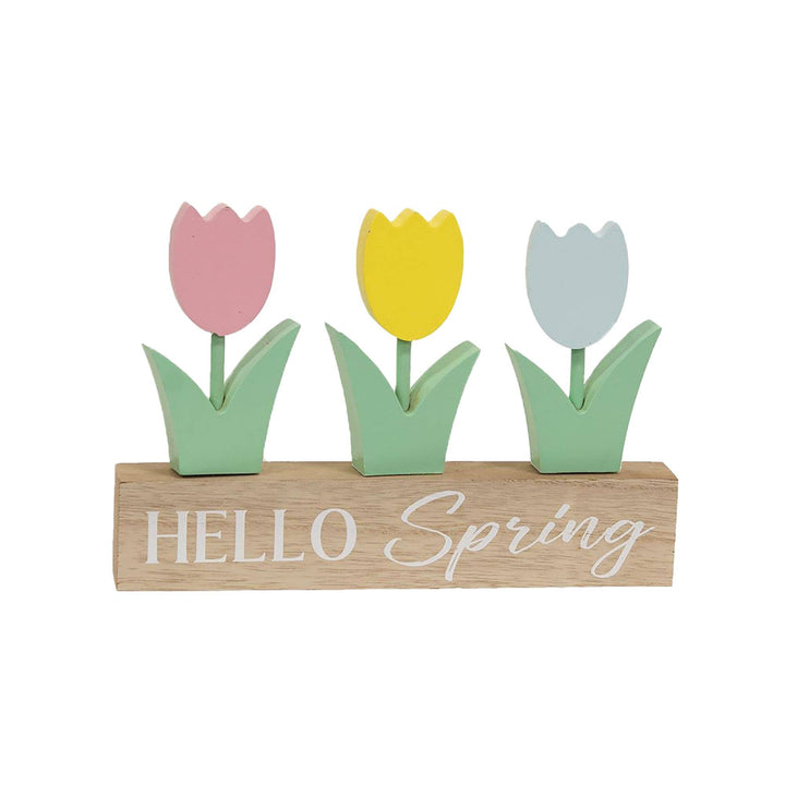 Hello Spring Pastel Tulips Wood Sitter