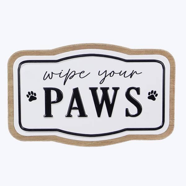 Wood With Embossed Metal Wipe your Paws Wall Sign