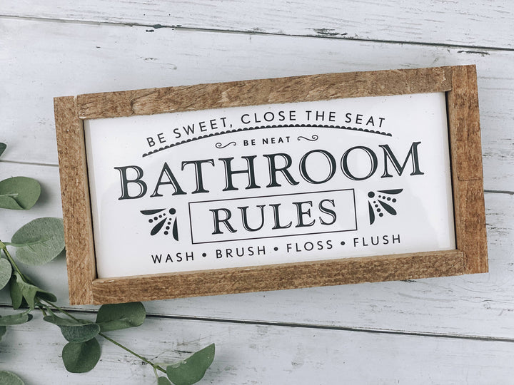 Bathroom Rules Be Sweet Close The Seat Subway Tile Sign
