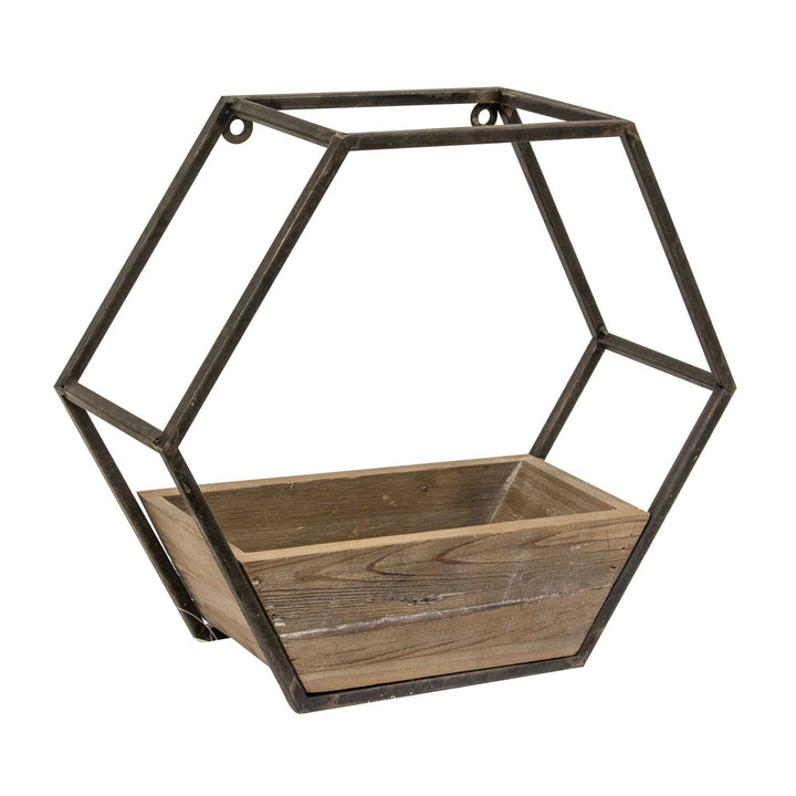 Wood & Metal Hexagon Wall Planter