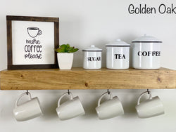 Floating Shelf with Coffee Mug Hooks | Stained