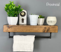 Bathroom Shelf with Towel Bar | Floating Bathroom Shelf | Stained | Oil-Rubbed Bronze